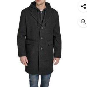 (5)DKNY Men's Charcoal Hooded Pea Coat